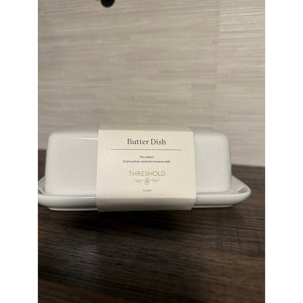 Threshold White Porcelain Covered Butter Dish - NEW